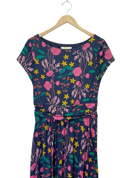 Boden Amelie Jersey Dress Floral Navy Pink Ruched Waist Midi UK12 US Size 8 - Picture 7 of 12